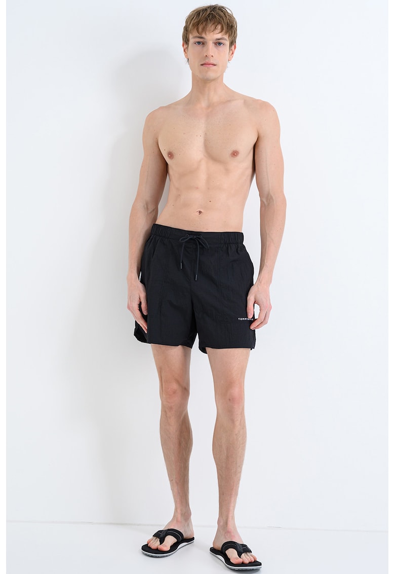 Pantaloni scurti de baie cu buzunare laterale - Negru