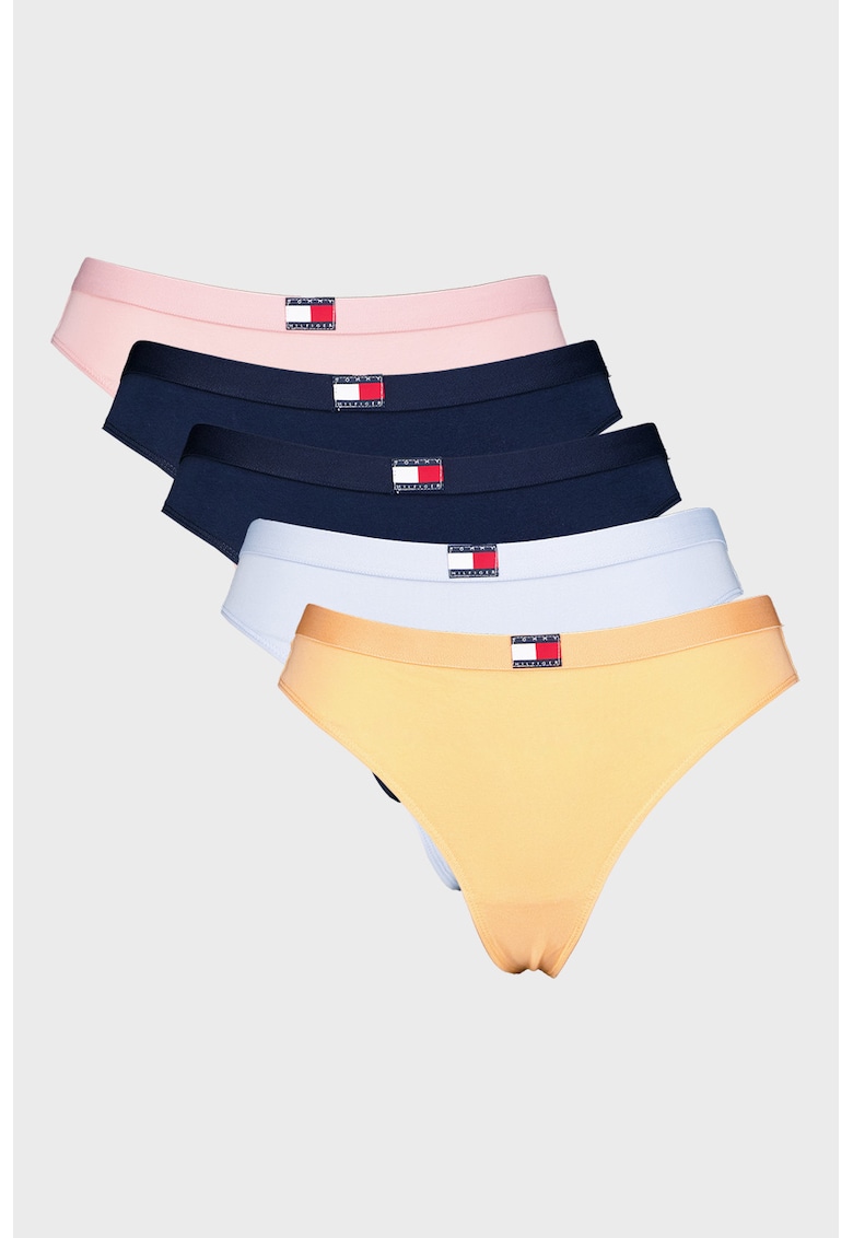 Set de chiloti tanga cu logo - 5 perechi - Multicolor