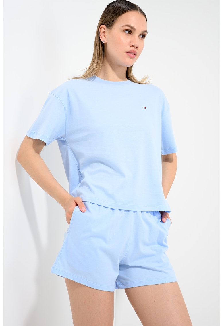 Pijama scurta de bumbac - Albastru deschis