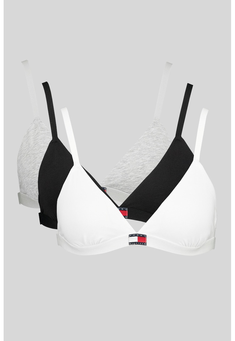 Set de sutiene cu cupe triunghiulare si detaliu logo - 3 perechi - Alb/Negru/Gri melange