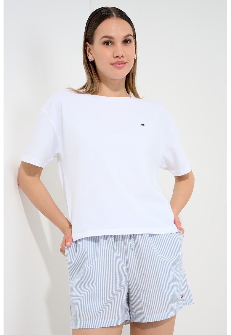 Pijama scurta din amestec de bumbac - Alb/Albastru prafuit
