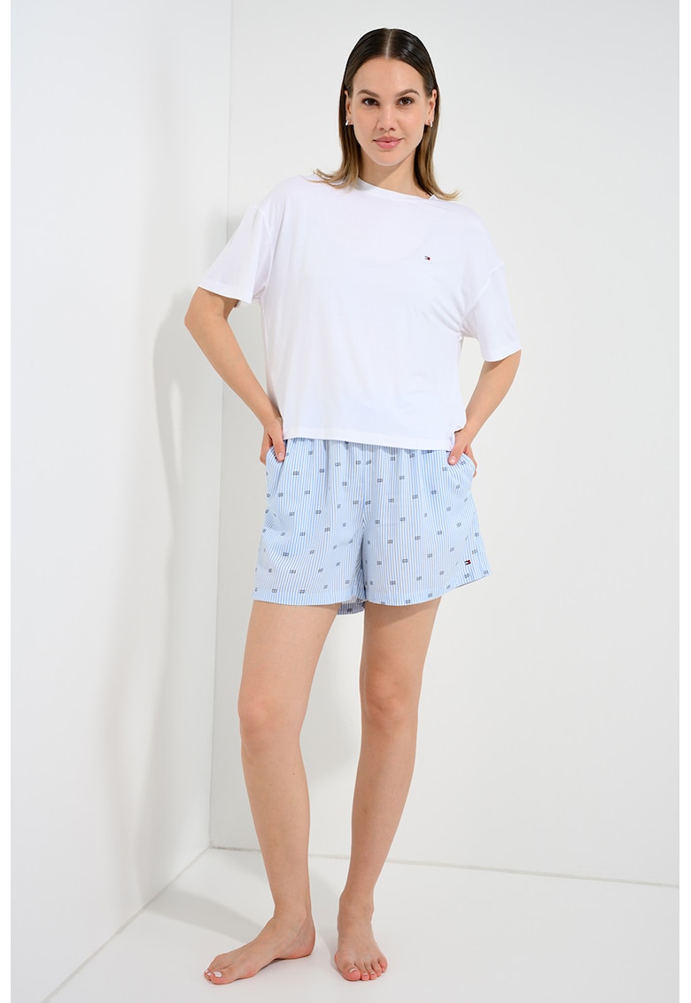 Pijama lejera cu logo discret - Alb/Albastru