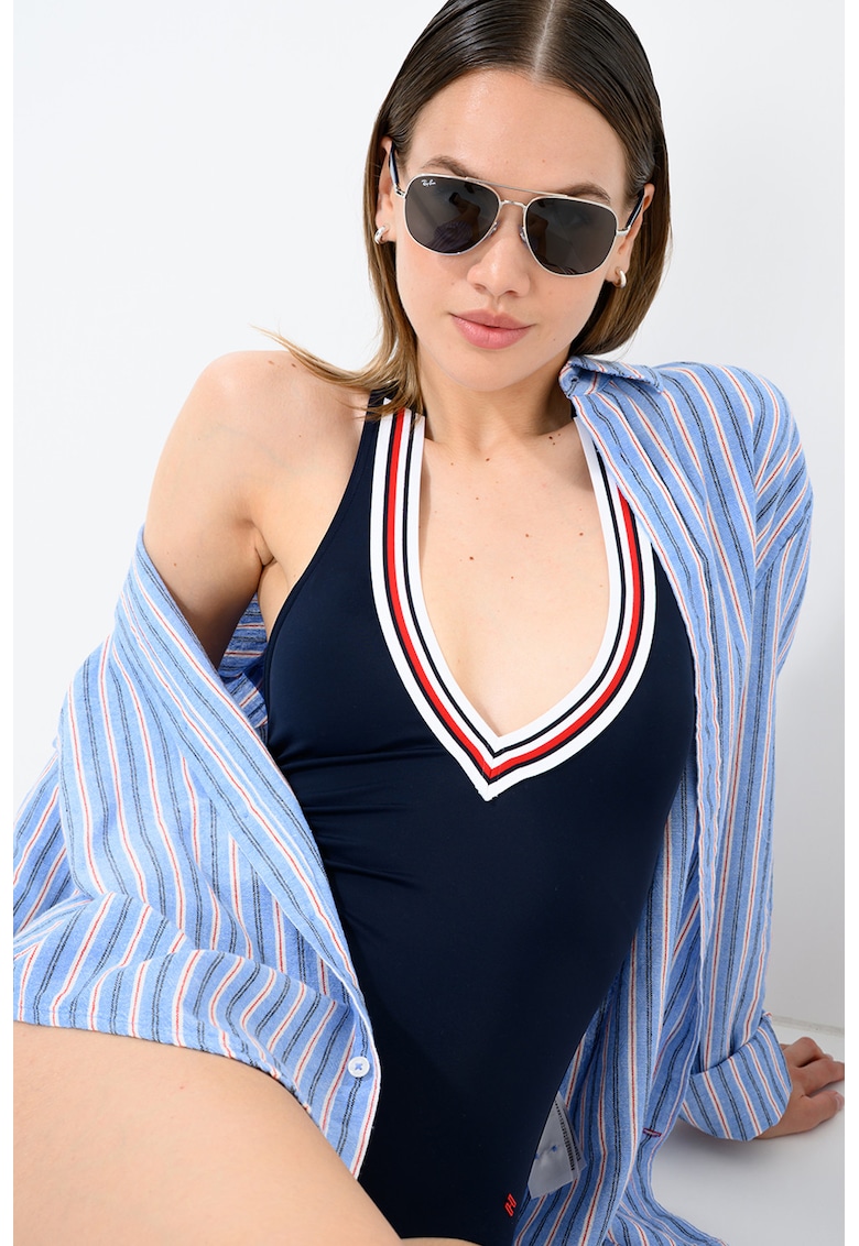 Costum de baie intreg cu decolteu in V - Bleumarin