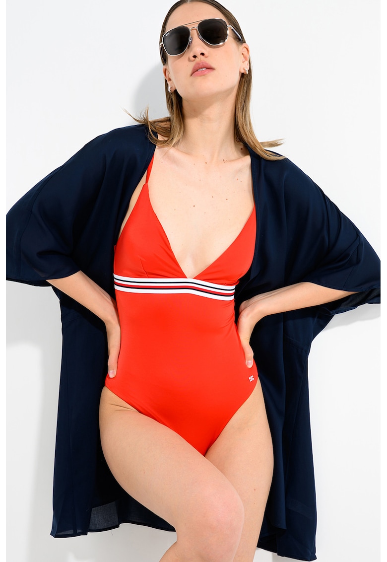 Costum de baie intreg cu decolteu in V - Rosu