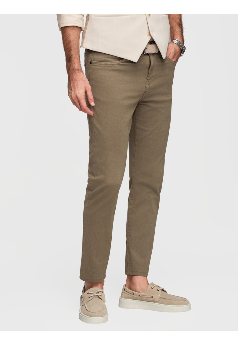 Pantaloni chino slim din bumbac cu detalii elegante - Kaki