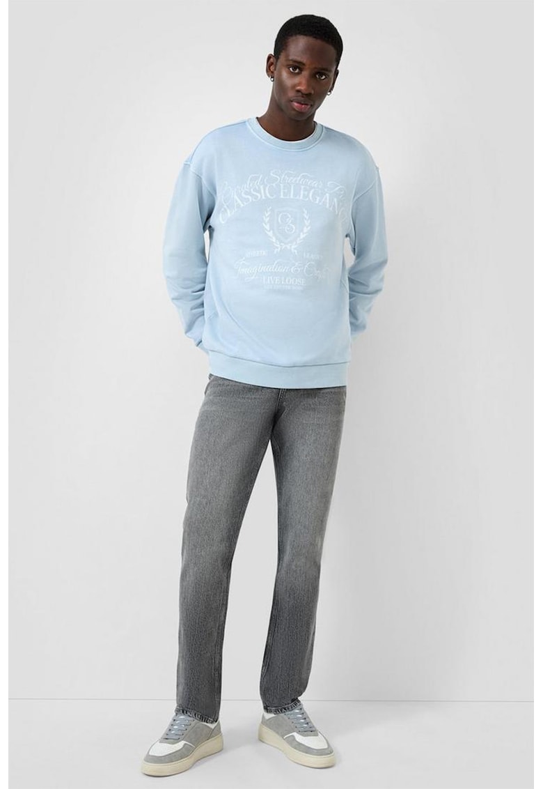 Bluza de trening cu imprimeu text - Alb/Albastru deschis