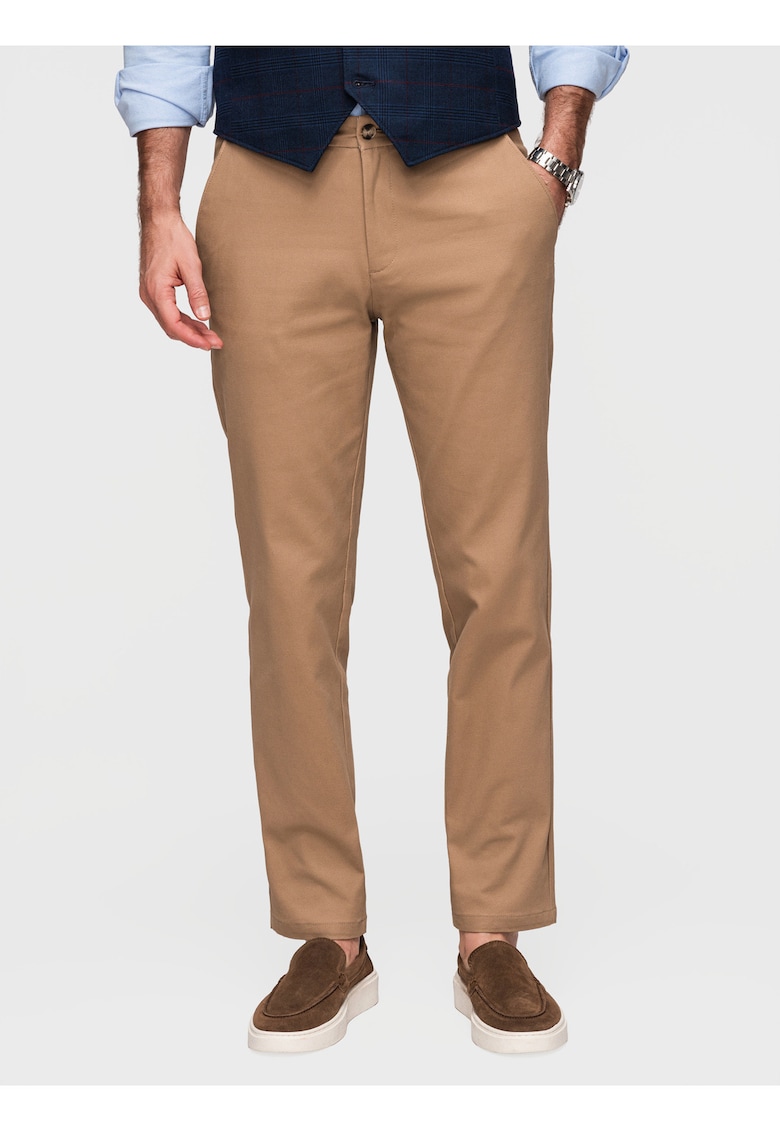 Pantaloni chino slim fit din bumbac cu detalii elegante - Maro deschis