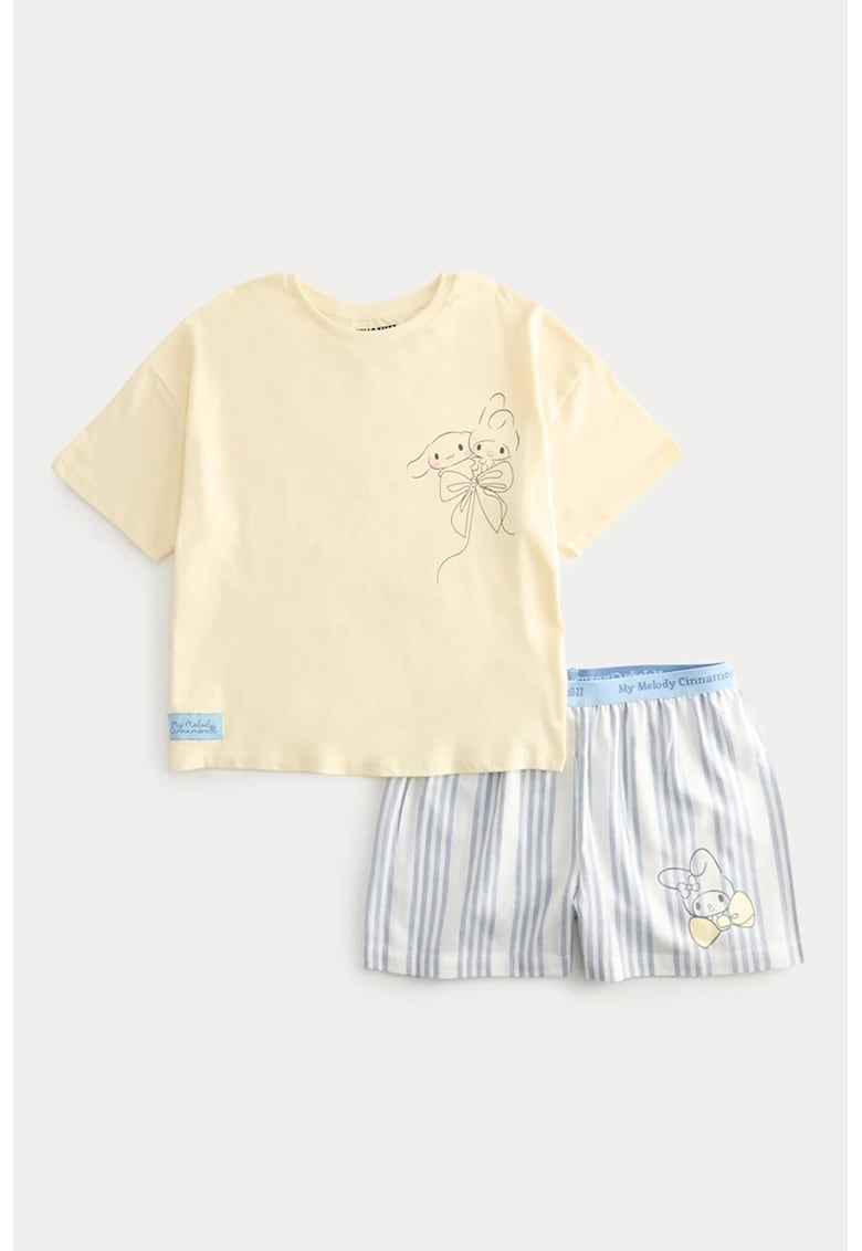 Pijama de bumbac cu pantaloni scurti - Galben pal