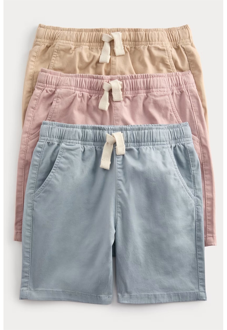 Set de 3 perechi de pantaloni scurti din amestec de bumbac cu buzunare - Albastru prafuit/Bej/Roz prafuit
