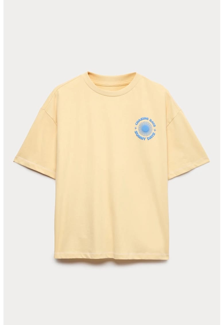 Tricou de bumbac cu maneci cazute - Galben deschis