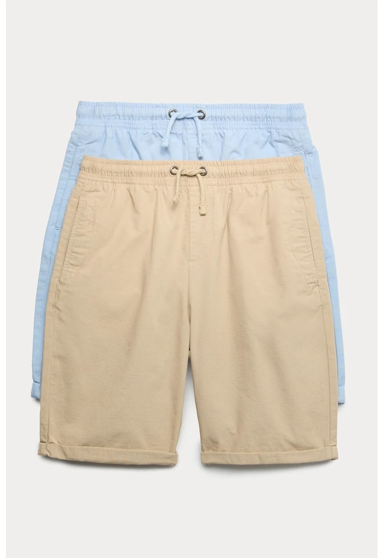 Set de 2 perechi de pantaloni scurti din bumbac cu talie ajustabila - Albastru deschis/Bej deschis