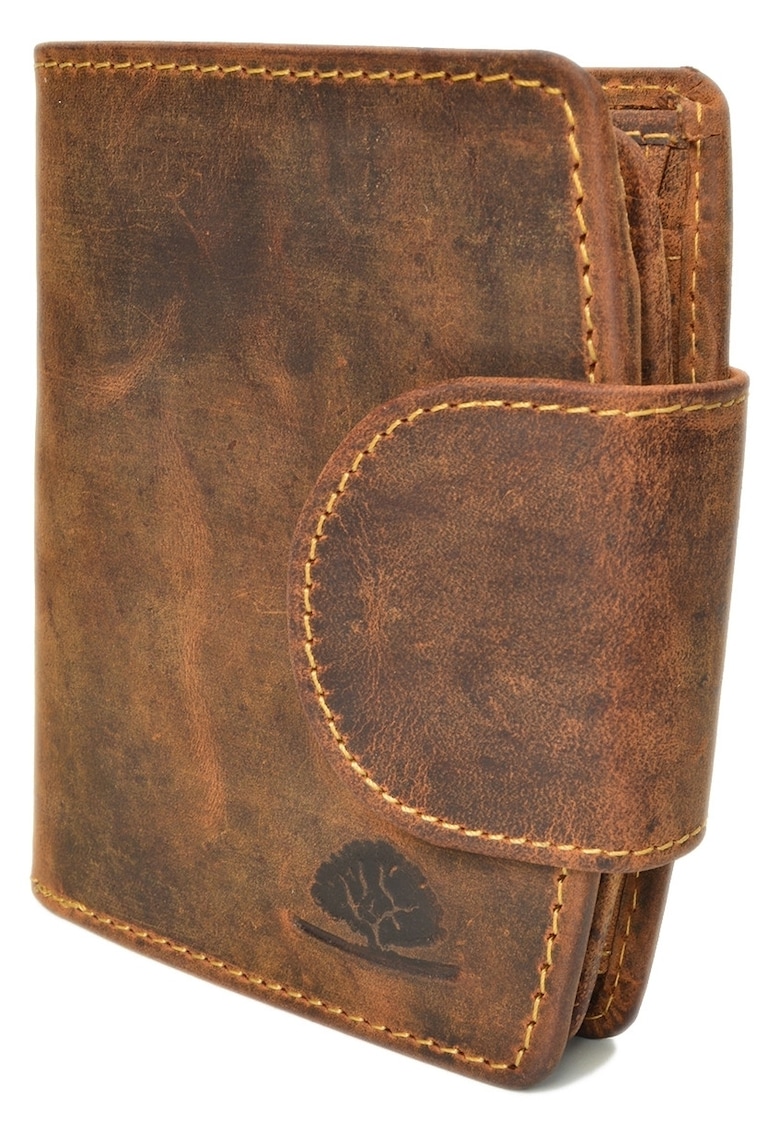 Portofel dama piele naturala maro antichizat 9 x 12 cm - Vintage -