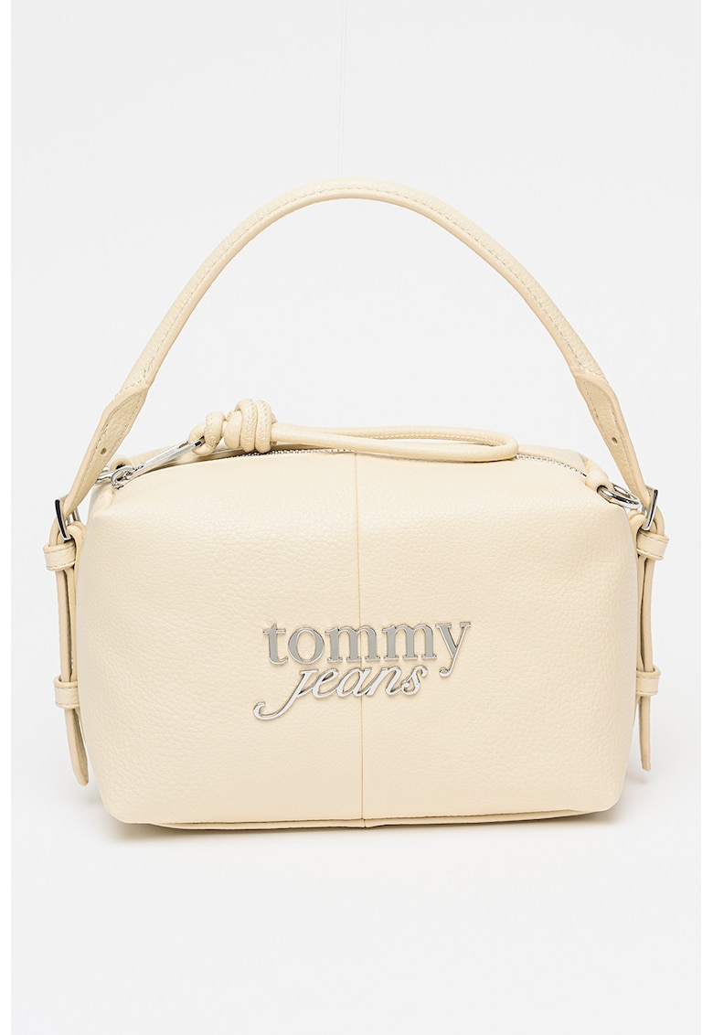 Geanta crossbody cu logo metalic - Crem
