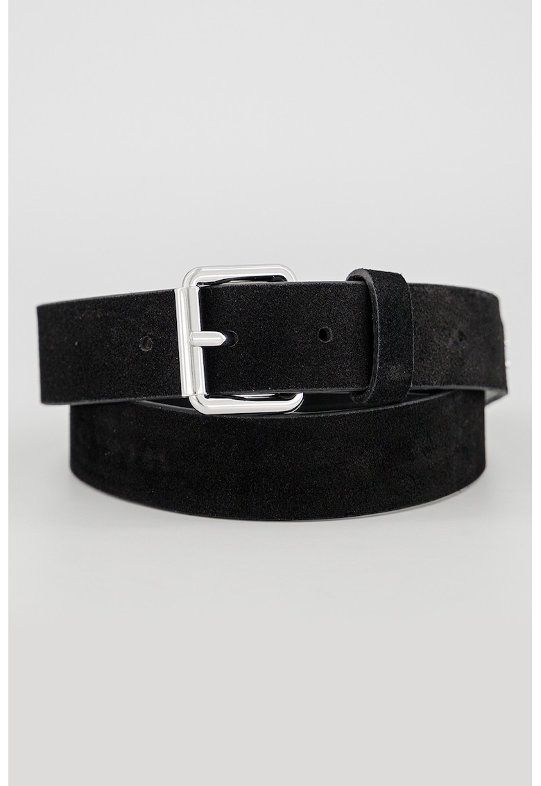 Curea de piele intoarsa cu logo - Negru