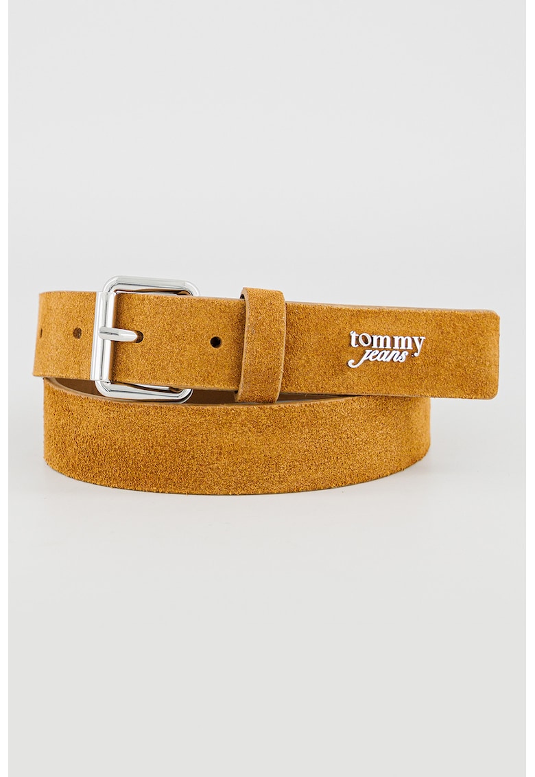 Curea de piele intoarsa cu logo - Caramel