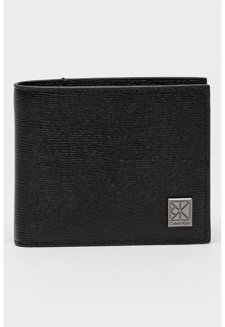 Portofel pliabil de piele cu aspect texturat - Negru