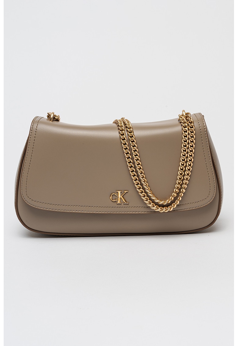 Geanta crossbody de piele ecologica cu bareta de lant - Maro taupe