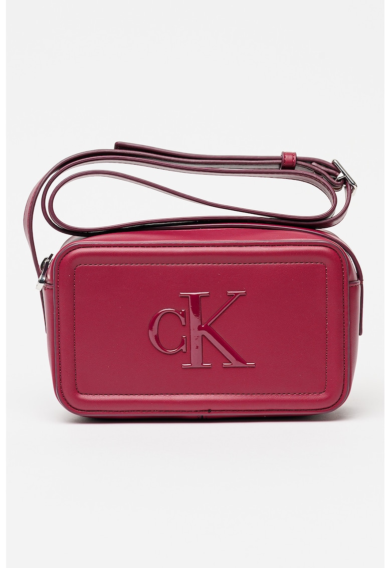 Geanta crossbody de piele ecologica cu logo in relief - Violet tyrian