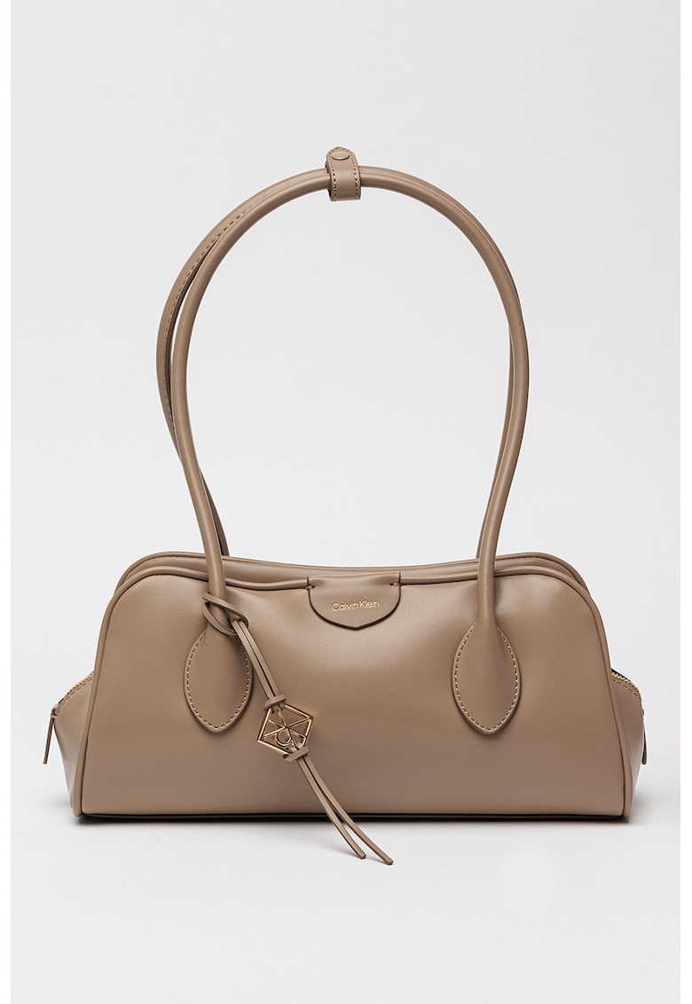 Geanta de piele ecologica cu maner si accesoriu - Maro taupe
