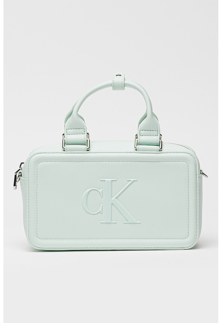 Geanta crossbody cu monograma in relief Bauletto - Verde aquamarin