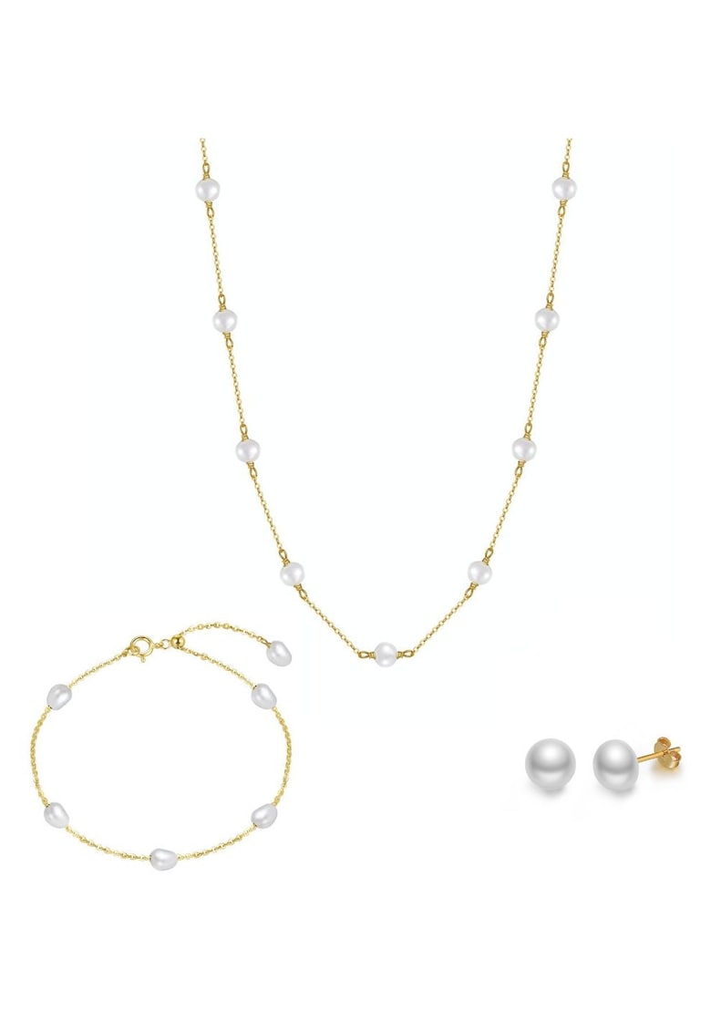Set Colier - Cercei si Bratara Portofino cu Perle de Cultura - Argint - Auriu