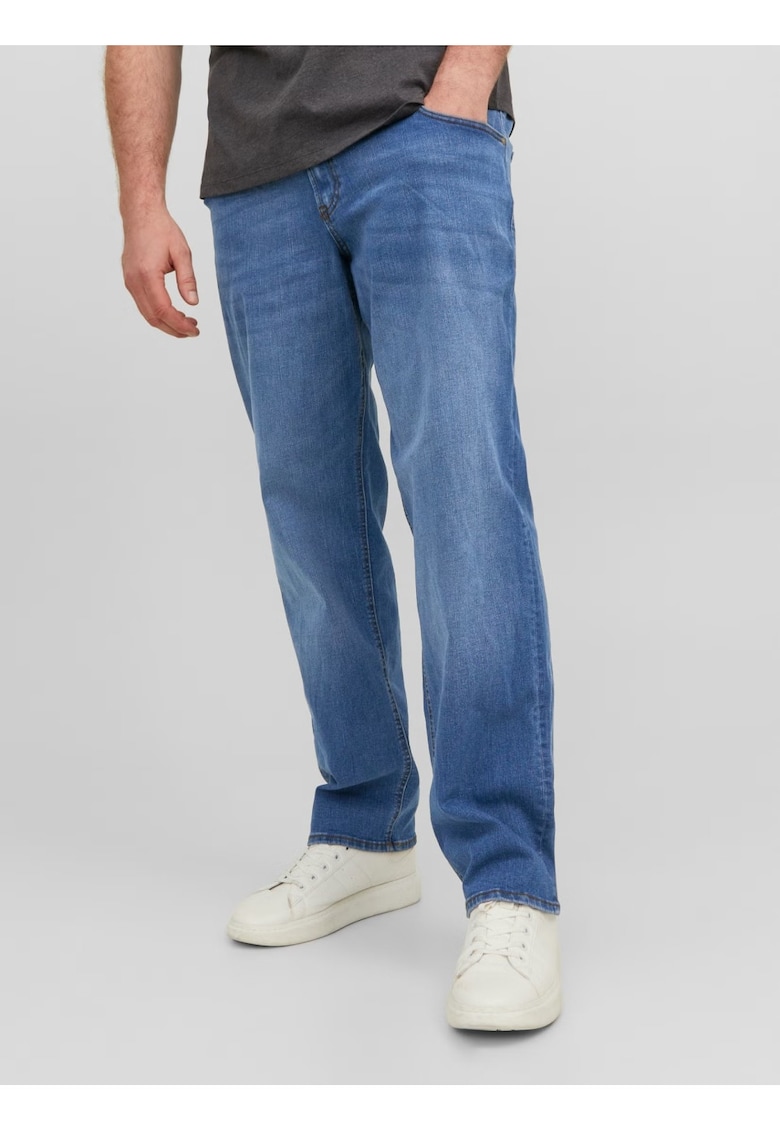 Plus Blugi Mike - barbati big sizes - cu talie inalta si croiala Conica - Albastru