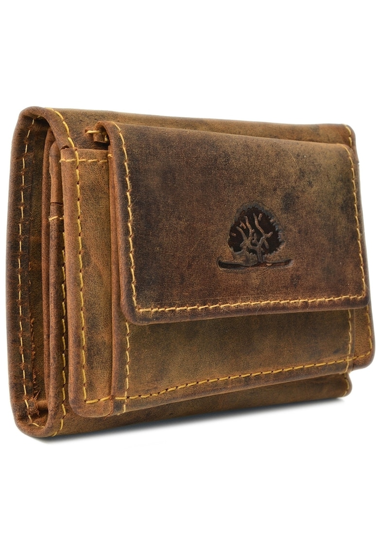 Portofel unisex piele naturala maro antichizat 10 x 8 cm - Vintage -