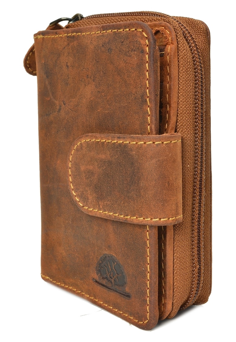 Portofel unisex piele naturala maro antichizat 9 x 12.5 x 3.5 cm - Vintage -