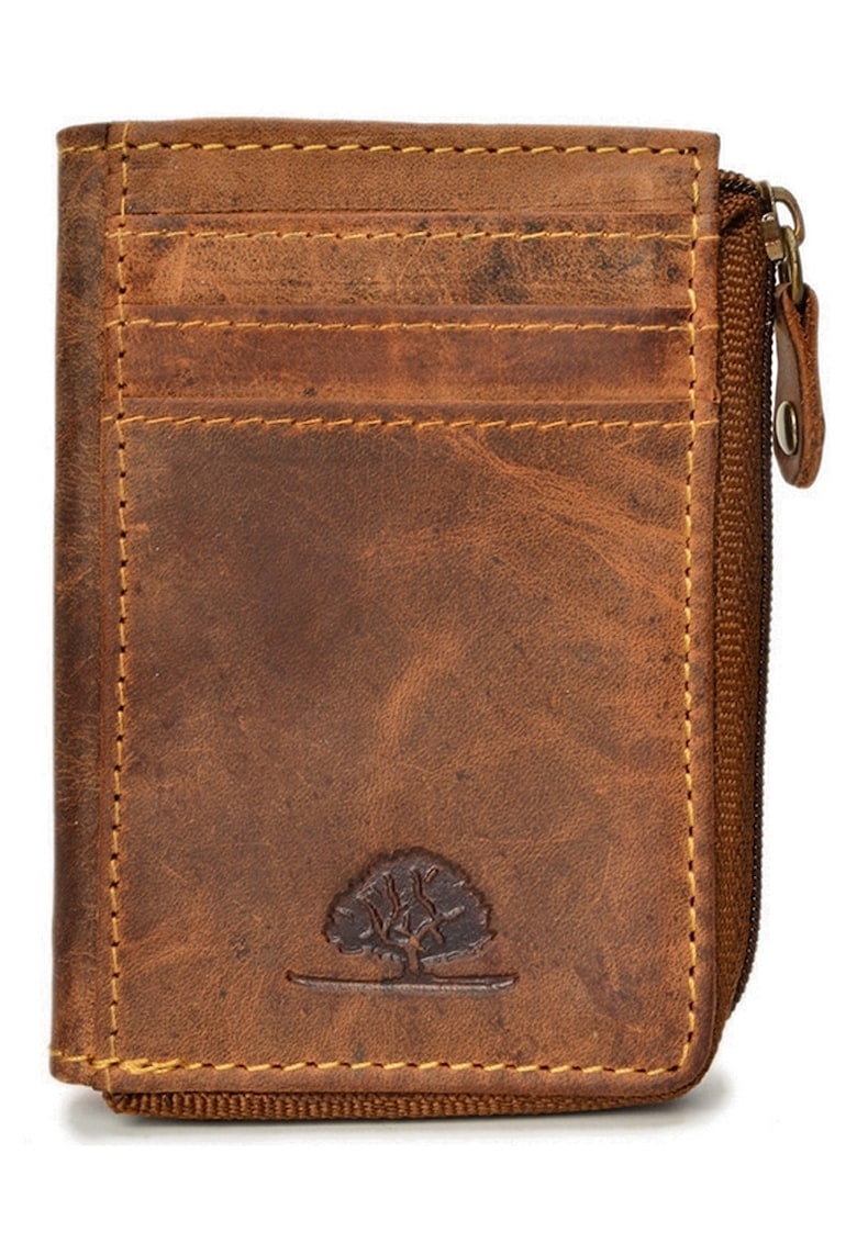 Portofel unisex piele naturala maro antichizat 8 x 10 cm - Vintage -