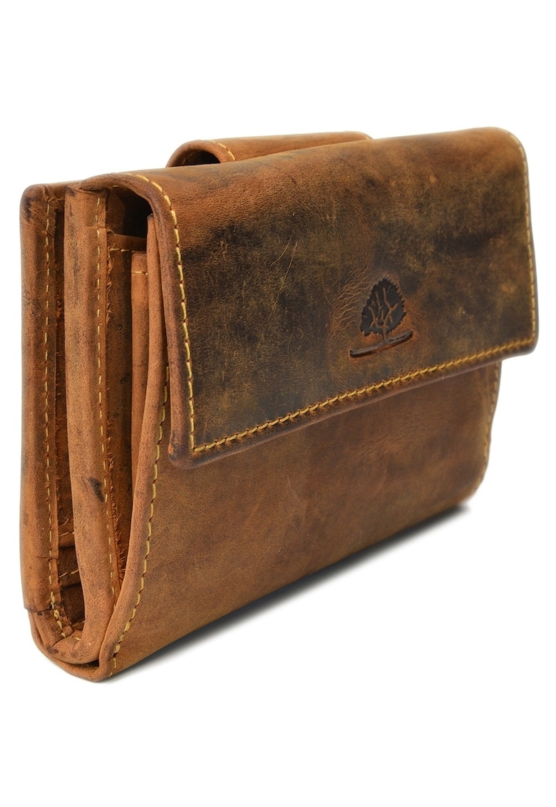 Portofel unisex piele naturala maro antichizat 14 x 10 cm - Vintage -