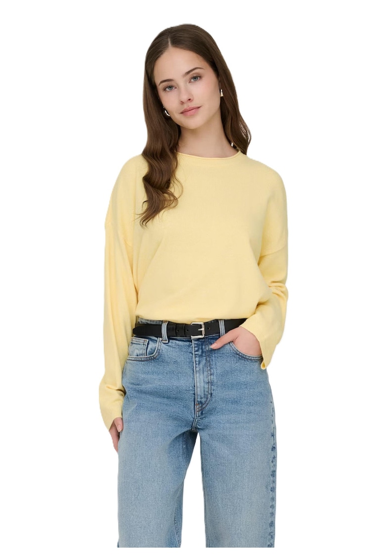 Pulover din tricot fin cu maneci cazute