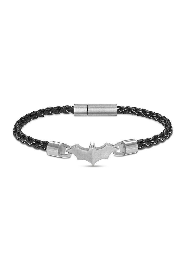 Bratara de piele cu detaliu Batman de otel inoxidabil - Gri antracit/Argintiu