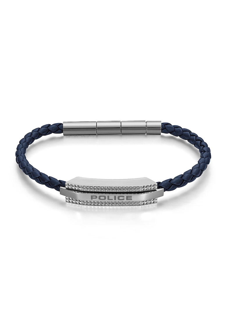 Bratara impletita de piele cu logo - Argintiu/Bleumarin