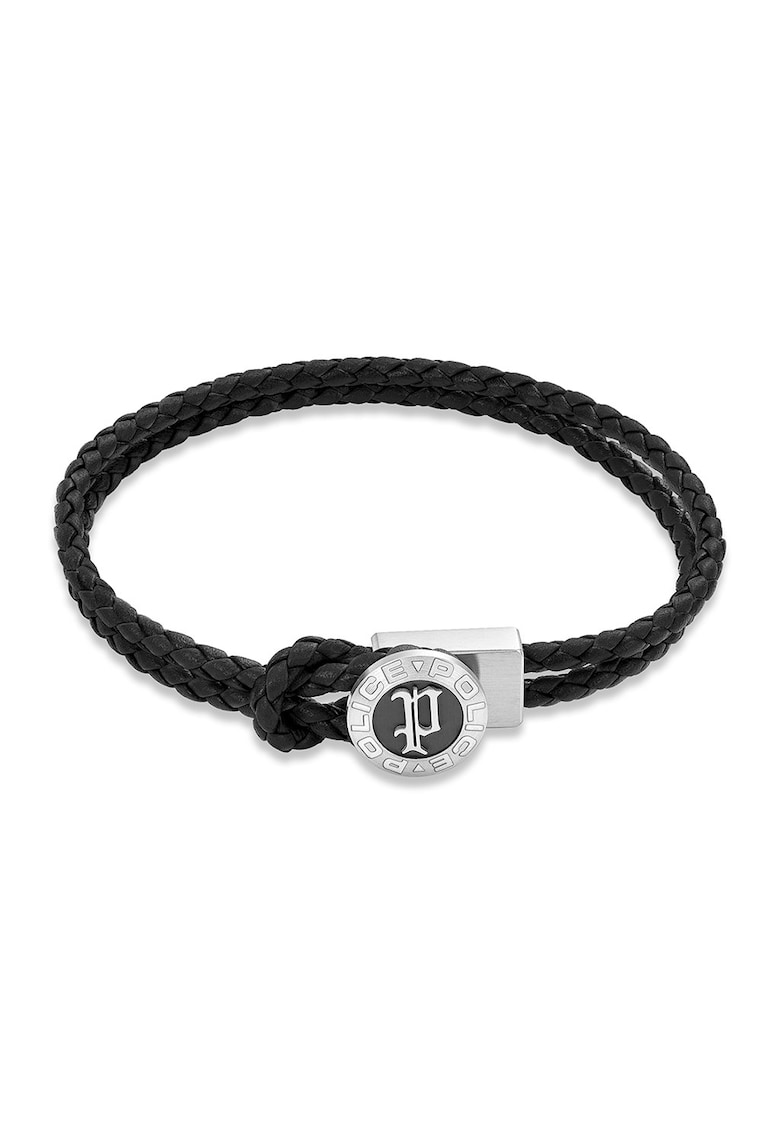 Bratara de piele cu de Negru - Negru/Argintiu