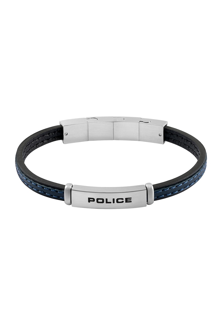 Bratara de piele cu logo - Argintiu - inchis - Negru/Albastru inchis/Argintiu