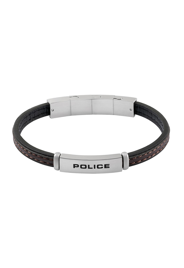 Bratara de piele cu logo - Argintiu - inchis - Maro cognac/Argintiu/Gri inchis