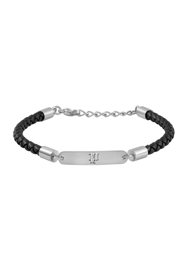 Bratara de piele cu aspect impletit - Argintiu - Negru/Argintiu