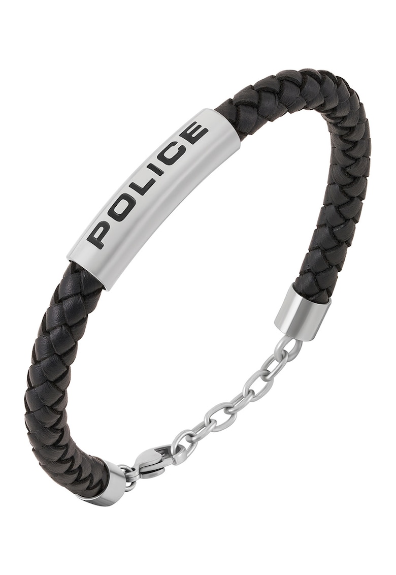 Bratara din piele cu logo Skyfall Armband - Negru/Argintiu