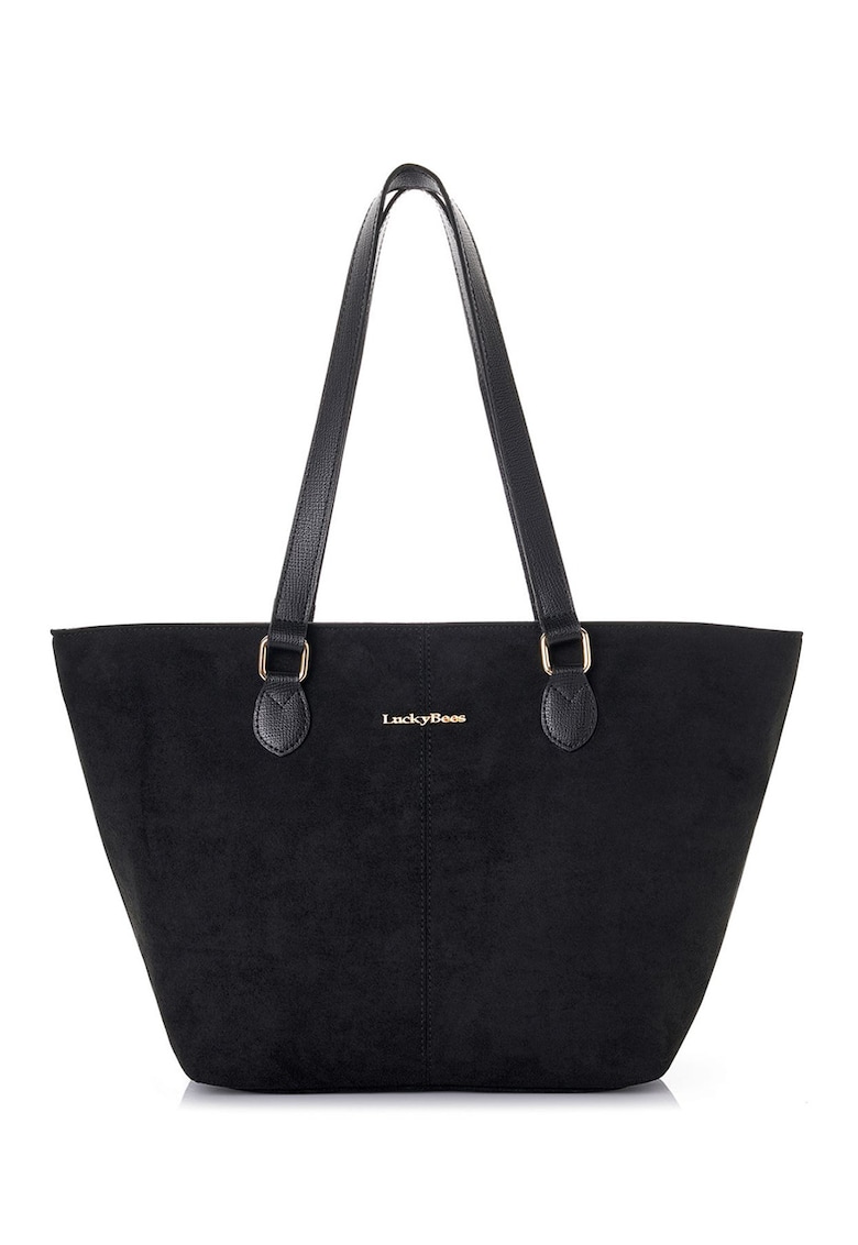 Geanta shopper de piele intoarsa ecologicadwqfwqd - Negru - 27x45x16
