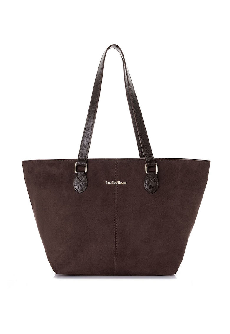 Geanta shopper de piele intoarsa ecologicadwqfwqd - Maro inchis - 27x45x16