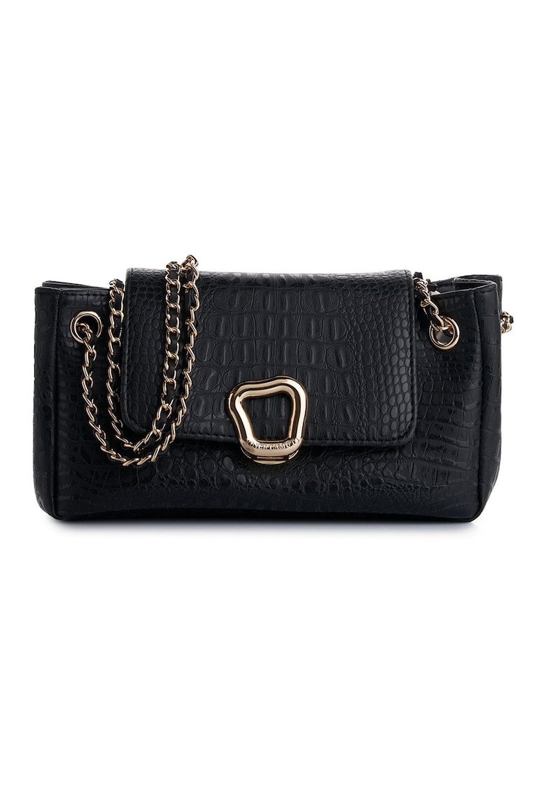 Geanta crossbody de piele ecologica cu model piele de reptila - Negru