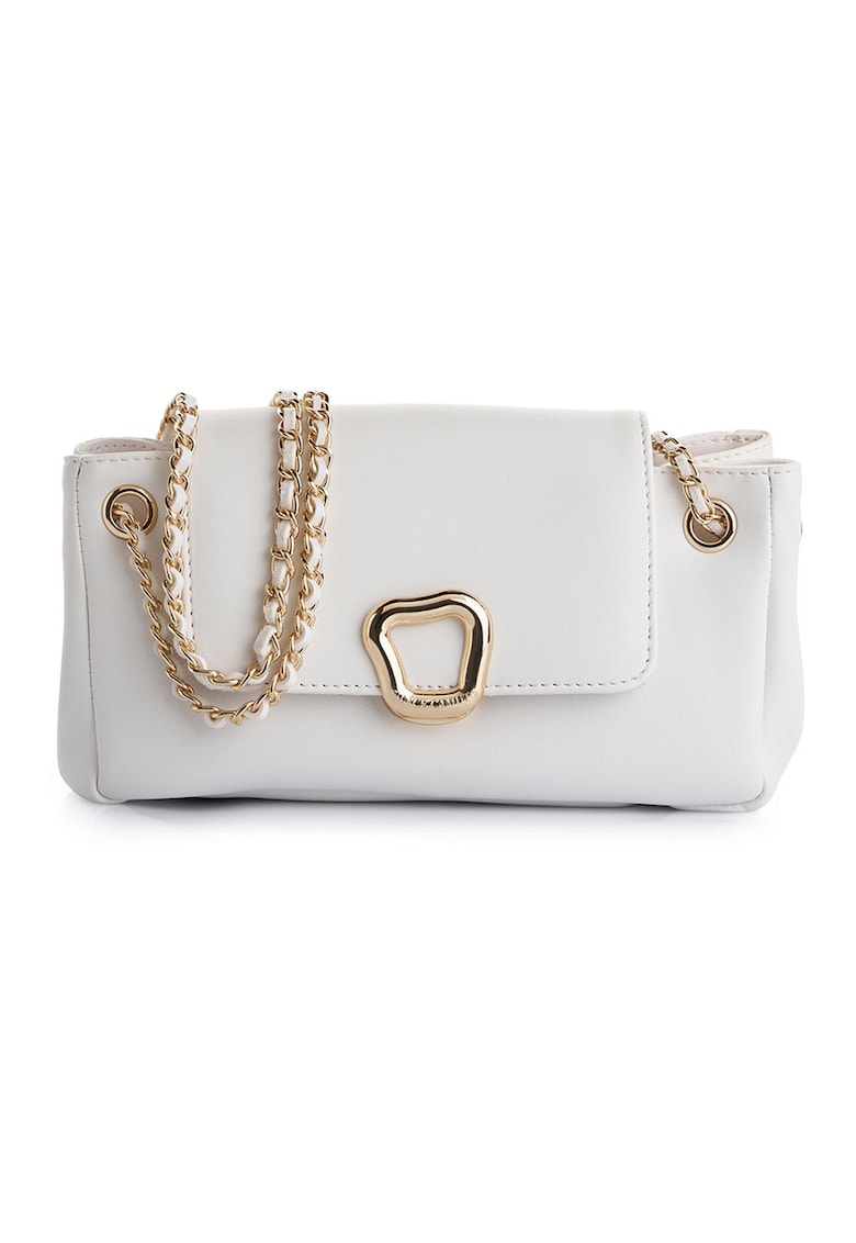 Geanta crossbody de piele ecologica cu accesoriu metalic - Alb