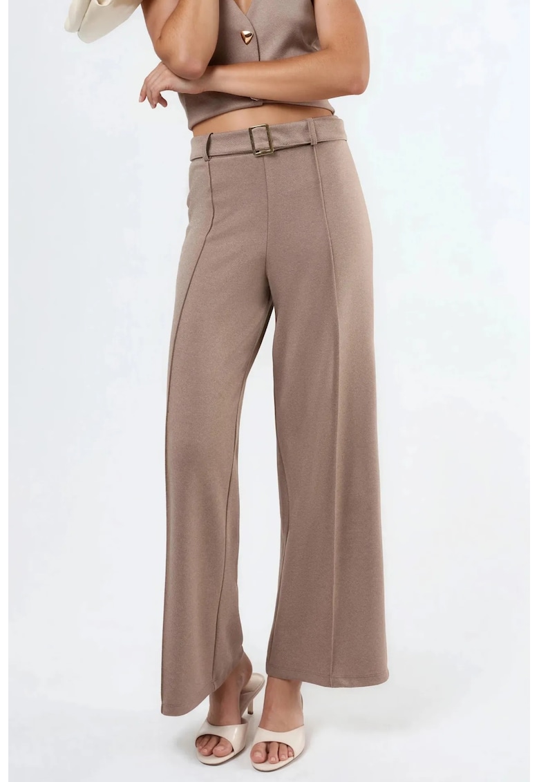 Pantaloni dama - cu talie inalta - croiala dreapta - maro mocha - bumbac