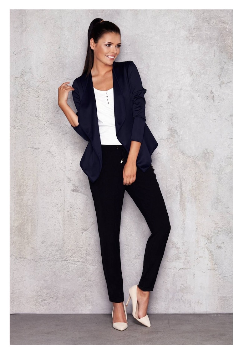 Sacou Elegant Lejera De Dama Tip Cardigan Fara Inchidere - Bleumarin - Design Minimalist - Material Premium Moale Cu Bumbac Si Elastan - Croiala Dreapta Confortabila Ce Ofera Libertate De Miscare - Maneci Lungi - Casual Lux - Albastru inchis