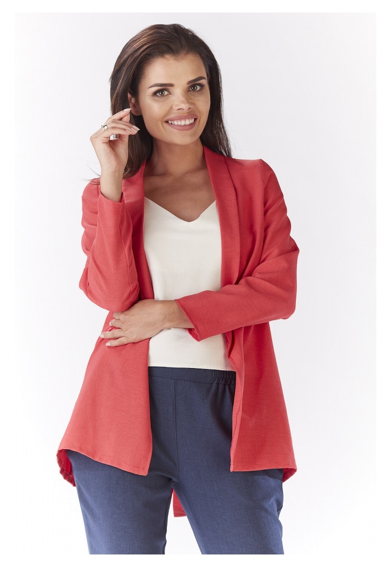 Sacou Lejer De Dama Cu Guler Sal - Roz - Design Minimalist Modern - Material Premium Poliester Si In - Maneci Lungi - Croiala Relaxata Ideala Pentru Completarea Tinutelor De Vara - Sacou Elegant Si Versatila - Stil Casual-Chic - Lux - Roz