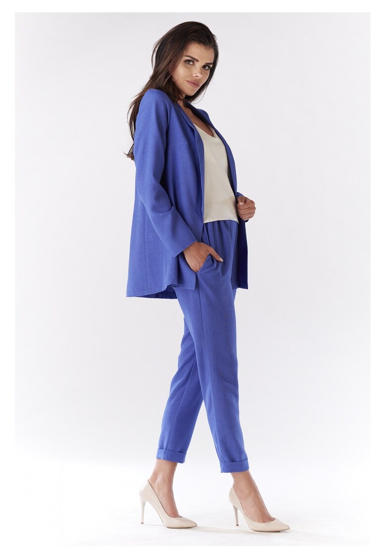 Sacou Lejer De Dama Cu Guler Sal - Marimea S - Albastru Royal - Design Minimalist Modern - Material Premium Poliester Si In - Maneci Lungi - Croiala Relaxata Ideala Pentru Completarea Tinutelor De Vara - Sacou Elegant Versatila - Stil Casual - Lux