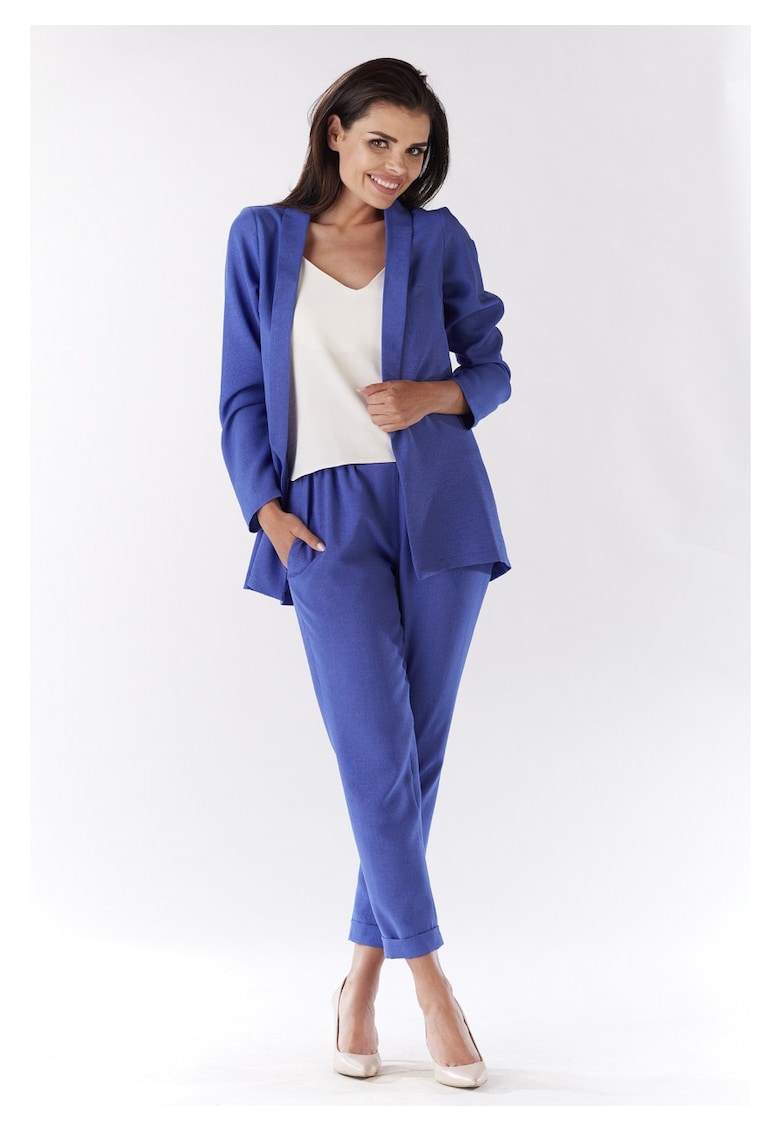 Sacou Lejer De Dama Cu Guler Sal - Marimea L - Albastru Royal - Design Minimalist Modern - Material Premium Poliester Si In - Maneci Lungi - Croiala Relaxata Ideala Pentru Completarea Tinutelor De Vara - Sacou Elegant Versatila - Stil Casual - Lux
