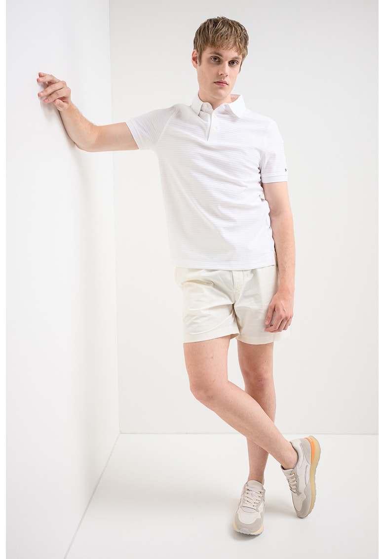 Tricou polo cu aspect texturat Tonal - Alb fildes