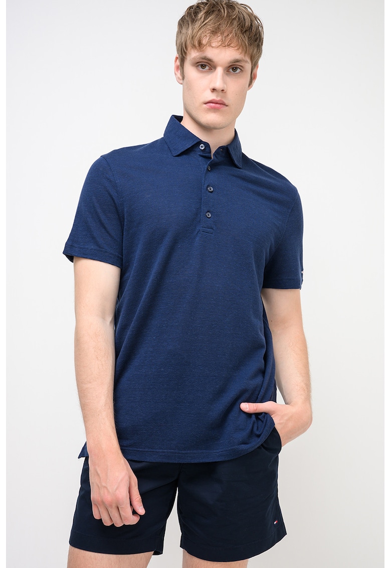 Tricou polo din amestec de in - Bleumarin