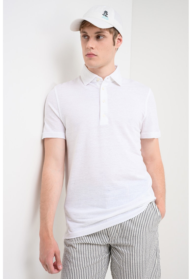 Tricou polo din amestec de in - Alb
